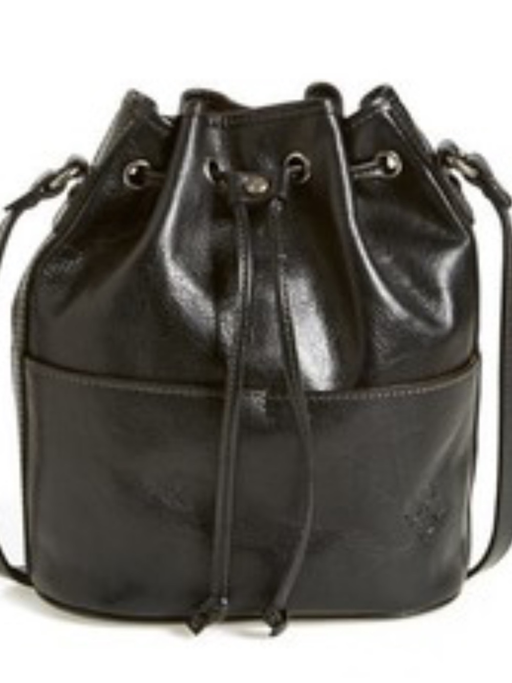 Patricia Nash Black Drawstring Bucket bag Full Grain Leather CrossbodyShoulder
